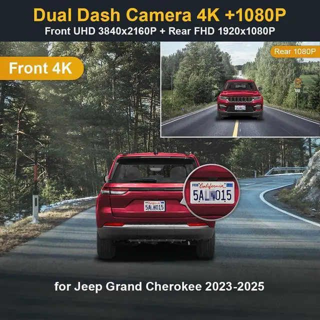 Alt view image 2 of 6 - Front 4K+Rear 1080P 4K Dash Cam Adapts for Jeep Grand Cherokee 2023-2025 L 4XE (HD2-0513), Integrated OEM Look, Dual HD Video, WiFi & APP, Loop Recording, G-Sensor, Easy to Use, 128GB Card