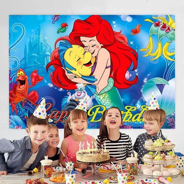 Alt view image 2 of 3 - Wall Decor Backdrop for Mermaid Birthday Decorations, Mermaid Themed Banner for Birthday Party Supplies (5x3ft)
