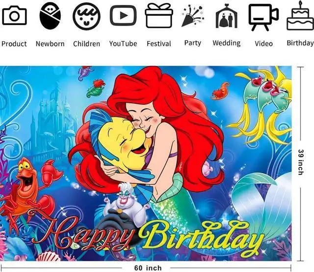 Alt view image 3 of 3 - Wall Decor Backdrop for Mermaid Birthday Decorations, Mermaid Themed Banner for Birthday Party Supplies (5x3ft)
