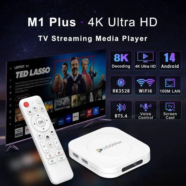 Alt view image 2 of 7 - Android 14.0 TV Box 2026, M1 Plus 4K UHD Streaming Device for TV, | 4GB RAM 128GB ROM, Smart TV Box with 2.4G/5G WiFi 6, BT 5.4, Voice Control, HDR10, RK3528 Quad Core A53