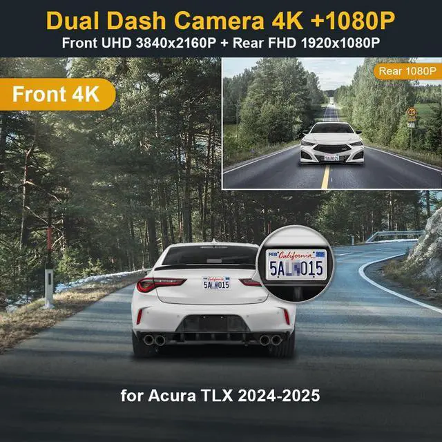Alt view image 2 of 7 - Front 4K+Rear 1080P Dash Cam Adapts for Acura TLX 2024-2025 (HD2-D6430), Integrated OEM Style, Dual HD Video, Built-in WiFi & APP, Loop Recording, Gravity Sensor, Easy to Use, 128GB Card