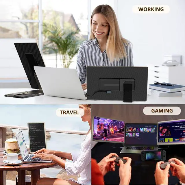 Alt view image 4 of 4 - Laptop Screen Extender Monitor - 15.6" IPS FHD 1080P Triple Portable Extended Monitor for Laptops Type-C/HDMI/USB-A Compatible with Windows Mac Chrome