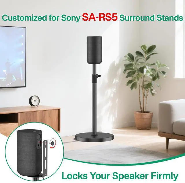 Alt view image 2 of 6 - Adjustable Height Speaker Stands for Sony SA-RS5 Wireless Rear Speaker Stand - Heavy-Duty Floor Speaker Stands Pair for Sony SA-RS5 Speaker Stands with Cable Management