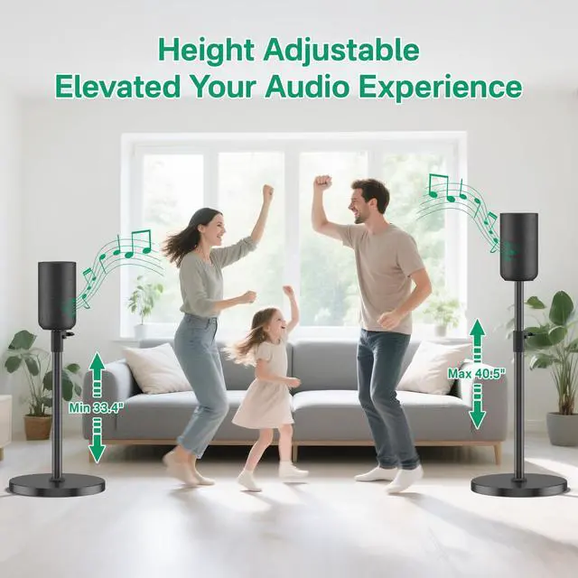 Alt view image 3 of 6 - Adjustable Height Speaker Stands for Sony SA-RS5 Wireless Rear Speaker Stand - Heavy-Duty Floor Speaker Stands Pair for Sony SA-RS5 Speaker Stands with Cable Management