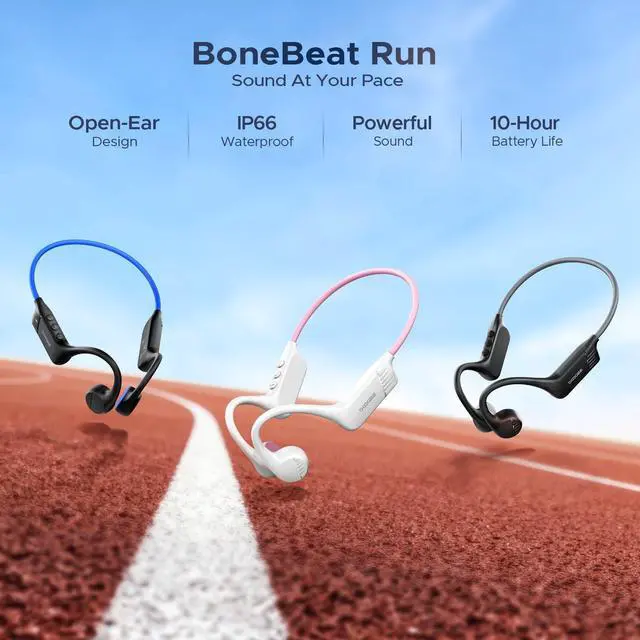 Alt view image 2 of 7 - Bone Conduction Headphones, Open-Back Bluetooth Wireless Sports Headphones, IP66 Sweatproof, 10-Hour Battery Life, with Microphone, Suitable for Cycling, Running, FitnessWhite