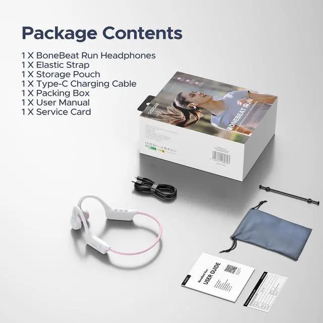 Alt view image 7 of 7 - Bone Conduction Headphones, Open-Back Bluetooth Wireless Sports Headphones, IP66 Sweatproof, 10-Hour Battery Life, with Microphone, Suitable for Cycling, Running, FitnessWhite