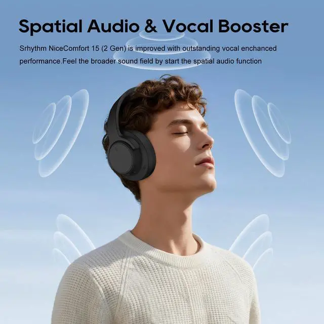 Alt view image 3 of 7 - NiceComfort 15 (2nd Gen) Hybrid Noise Cancelling Wireless Headphones,Bluetooth 6.0,with Low Latency,Spatial Audio,ENC,120Hrs