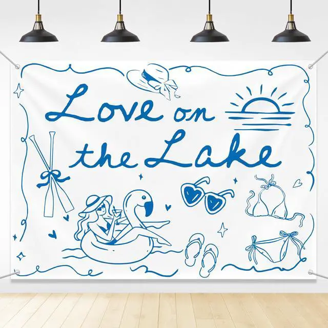 Main image of Love on The Lake Backdrop 7x5ft Love on The Lake Bachelorette Decor Camping Bachelorette Party Decorations for Girl