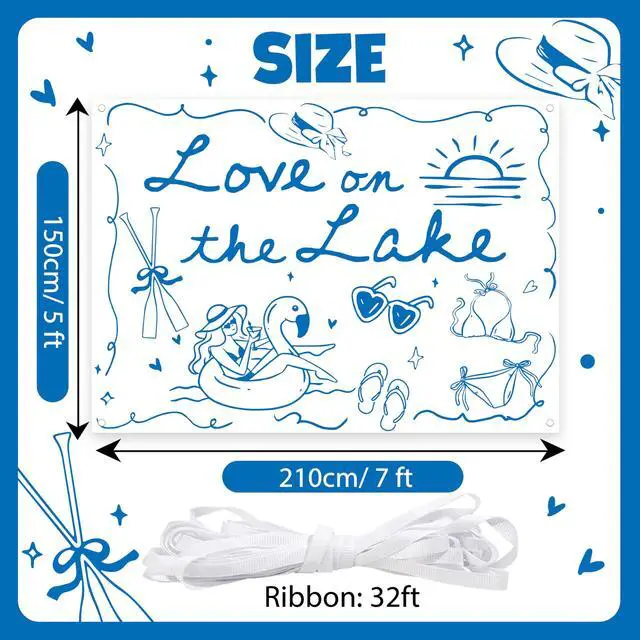 Alt view image 2 of 7 - Love on The Lake Backdrop 7x5ft Love on The Lake Bachelorette Decor Camping Bachelorette Party Decorations for Girl