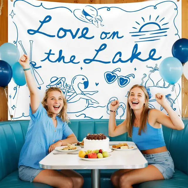 Alt view image 5 of 7 - Love on The Lake Backdrop 7x5ft Love on The Lake Bachelorette Decor Camping Bachelorette Party Decorations for Girl