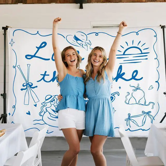 Alt view image 6 of 7 - Love on The Lake Backdrop 7x5ft Love on The Lake Bachelorette Decor Camping Bachelorette Party Decorations for Girl