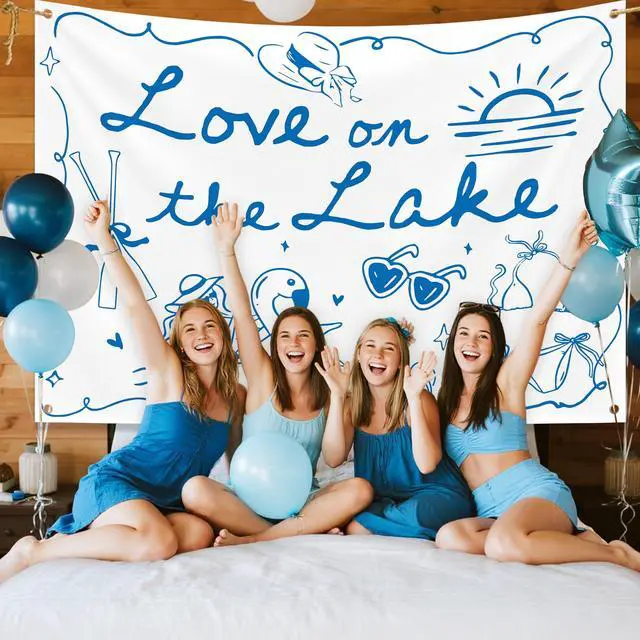 Alt view image 7 of 7 - Love on The Lake Backdrop 7x5ft Love on The Lake Bachelorette Decor Camping Bachelorette Party Decorations for Girl