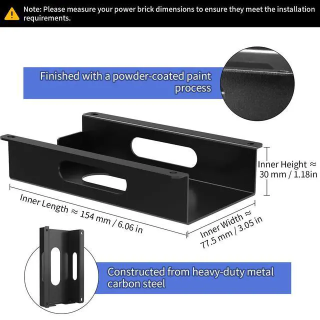 Alt view image 2 of 7 - Under Desk Mount for Dell WD19 / WD19S / WD19TB / WD19TBS / WD19DCS / WD22TB4/UD22 Docking Station + Power Bricks(for Original180W & 130W)- Docking Station and Power Bricks Mount Holder Kit