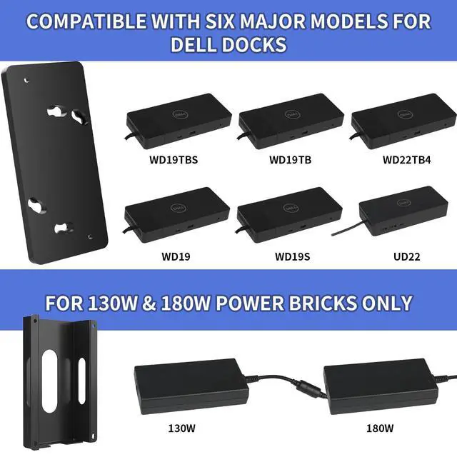 Alt view image 5 of 7 - Under Desk Mount for Dell WD19 / WD19S / WD19TB / WD19TBS / WD19DCS / WD22TB4/UD22 Docking Station + Power Bricks(for Original180W & 130W)- Docking Station and Power Bricks Mount Holder Kit