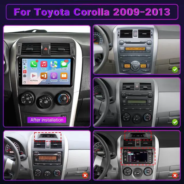 Alt view image 2 of 6 - Car Stereo for Toyota Corolla 2009 2010 2011 2012 2013 Radio 2+32G | Compatible with Wireless Apple Carplay 9'' Touch Screen in-Dash GPS Navigation Bluetooth WiFi Mirror Link Unit Backup Camera