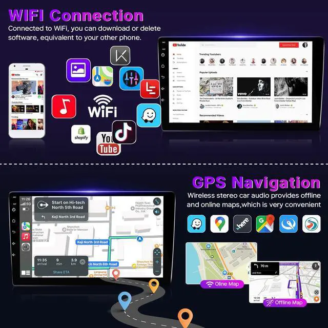 Alt view image 5 of 6 - Car Stereo for Toyota Corolla 2009 2010 2011 2012 2013 Radio 2+32G | Compatible with Wireless Apple Carplay 9'' Touch Screen in-Dash GPS Navigation Bluetooth WiFi Mirror Link Unit Backup Camera