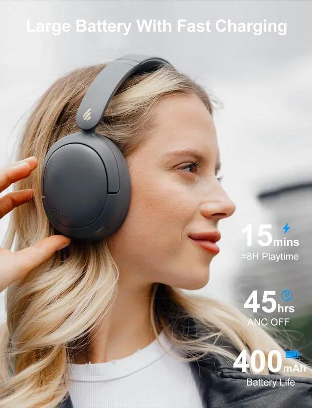 Alt view image 3 of 6 - W800BT Pro Headphones with -44dB Hybrid Active Noise Cancelling | 253g Lightweight Comfort Over Ear Wireless Bluetooth Headphones with Foldable Design, Hi-Res Audio, AI Clear Call & Custom EQ