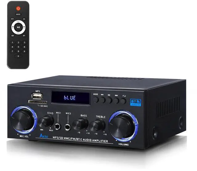 Main image of AK50 Stereo Amplifier Home Audio, Stereo Receivers 400W Home 2 Channel Bluetooth 5.0 Power Amplifier System, FM Radio, USB, SD Card, with Remote Control for Home Theater Speakers Studio, Karaoke