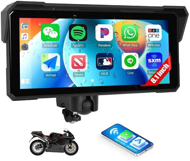 Main image of 8.1 Inch IPS Waterproof Portable CarPlay Screen for Motorcycle with Wireless CarPlay&Android Auto,GPS Display,Bluetooth,TF Port,Support Siri,12V Power Supply