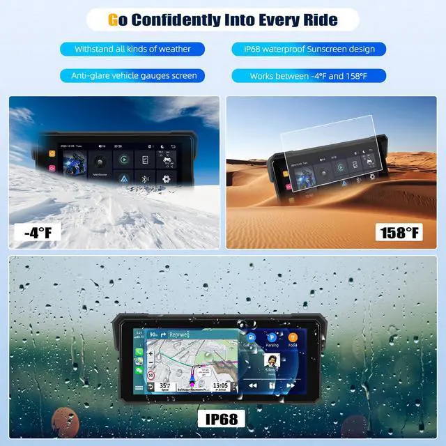 Alt view image 3 of 7 - 8.1 Inch IPS Waterproof Portable CarPlay Screen for Motorcycle with Wireless CarPlay&Android Auto,GPS Display,Bluetooth,TF Port,Support Siri,12V Power Supply