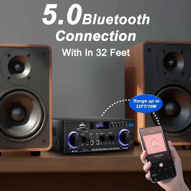 Alt view image 7 of 7 - AK50 Stereo Amplifier Home Audio, Stereo Receivers 400W Home 2 Channel Bluetooth 5.0 Power Amplifier System, FM Radio, USB, SD Card, with Remote Control for Home Theater Speakers Studio, Karaoke