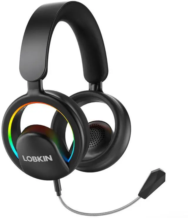 Main image of Open Ear Headphones, Bluetooth 6.0 Wireless Headset with Detachable Mic, Adjustable RGB Lights, Voice Assistant Comfortable Breathable Safe Lightweight Over Ear Headphones for Working Gaming