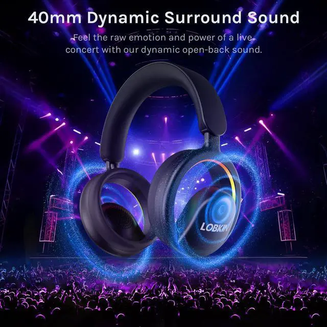 Alt view image 4 of 7 - Open Ear Headphones, Bluetooth 6.0 Wireless Headset with Detachable Mic, Adjustable RGB Lights, Voice Assistant Comfortable Breathable Safe Lightweight Over Ear Headphones for Working Gaming