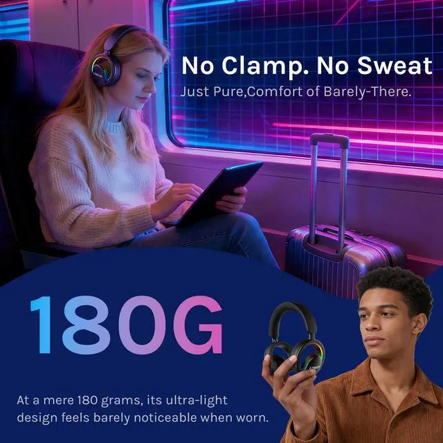 Alt view image 6 of 7 - Open Ear Headphones, Bluetooth 6.0 Wireless Headset with Detachable Mic, Adjustable RGB Lights, Voice Assistant Comfortable Breathable Safe Lightweight Over Ear Headphones for Working Gaming