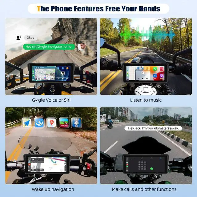 Alt view image 4 of 7 - 8.1 Inch IPS Waterproof Portable CarPlay Screen for Motorcycle with Wireless CarPlay&Android Auto,GPS Display,Bluetooth,TF Port,Support Siri,12V Power Supply