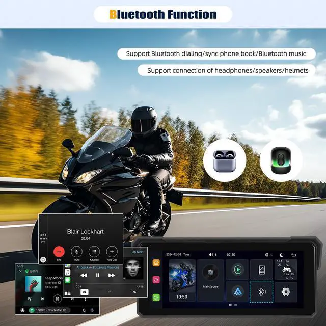 Alt view image 5 of 7 - 8.1 Inch IPS Waterproof Portable CarPlay Screen for Motorcycle with Wireless CarPlay&Android Auto,GPS Display,Bluetooth,TF Port,Support Siri,12V Power Supply
