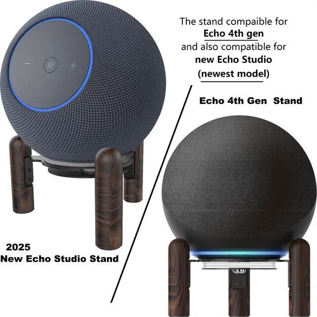 Alt view image 2 of 7 - Desktop Holder Mount Stand for 2025 New Echo Studio, Echo 4th Genand Other Suitable Speakers. Black Walnut Wood