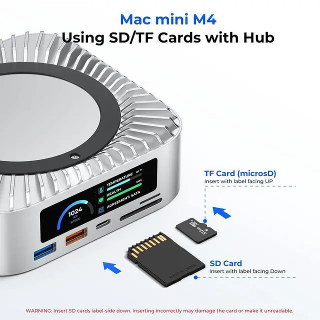 Alt view image 5 of 7 - All-in-One Dock for Mac mini M4 with Smart Displays, NVMe/SATA SSD Enclosure, 4K60Hz HDMI, 10G USB-A/C, 5G USB-A*2, USB-C Charging, SD/TF, Audio Mac mini M4 HUB &Docking Station(2024)