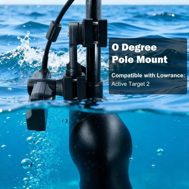 Alt view image 2 of 7 - 0 Degree Transducer Pole Mount Fits Lowrance ActiveTarget2 (AT2) | Fits 1.1-1.38" (28-35 mm) pole or trolling motor shaft. Easy forward/down mode switch. Replaces 000-15959-001