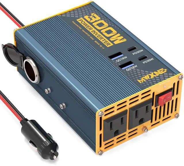 Main image of 300W Power Inverter DC 12V to 110V AC Adapter with Dual AC Outlets/2 PD30W USB-C/2 QC18W USB Ports/1 Cigarette Lighter Outlet - Ideal Car Charger for Laptops