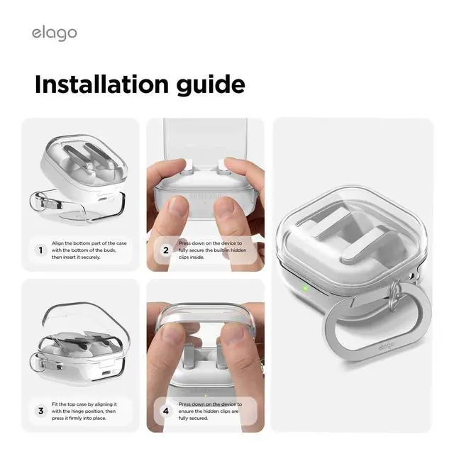 Alt view image 7 of 7 - Clear Case for Galaxy Buds 4 Pro & Galaxy Buds 4 | Carabiner Included, Premium TPU Cover, Wireless Charging, Headphone Accessories, for Men, for Women (Clear)