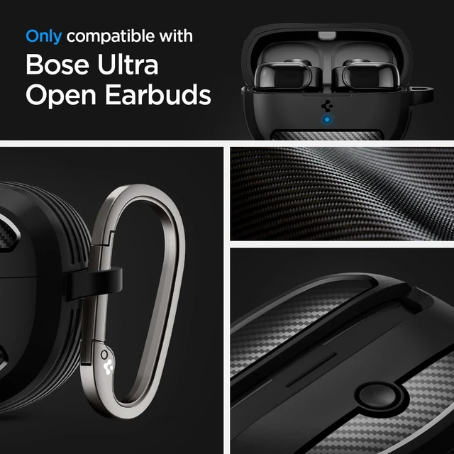 Alt view image 2 of 7 - Rugged Armor Designed for Bose Ultra Open Earbuds Case (2024) TPU & PC Dual Layer, Drop Protection, Carbon-fiber Accent. Included Carabiner - Matte Black