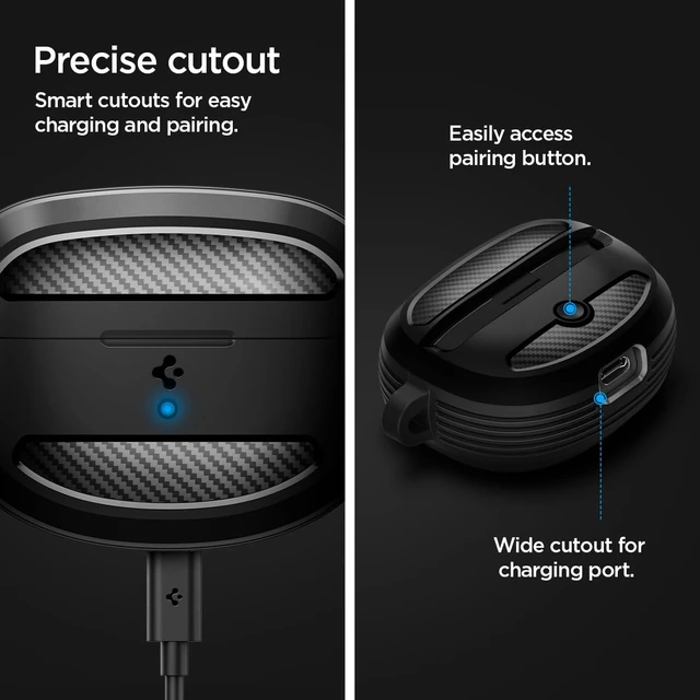 Alt view image 7 of 7 - Rugged Armor Designed for Bose Ultra Open Earbuds Case (2024) TPU & PC Dual Layer, Drop Protection, Carbon-fiber Accent. Included Carabiner - Matte Black