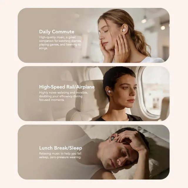 Alt view image 3 of 7 - MS217 Sleep Earbuds, Mini Earbuds with Noise Reduction Bluetooth 6.0 Headphones, AI Translation Earbuds in Real Time Support 165 Languages for Side Sleepers Travel Business