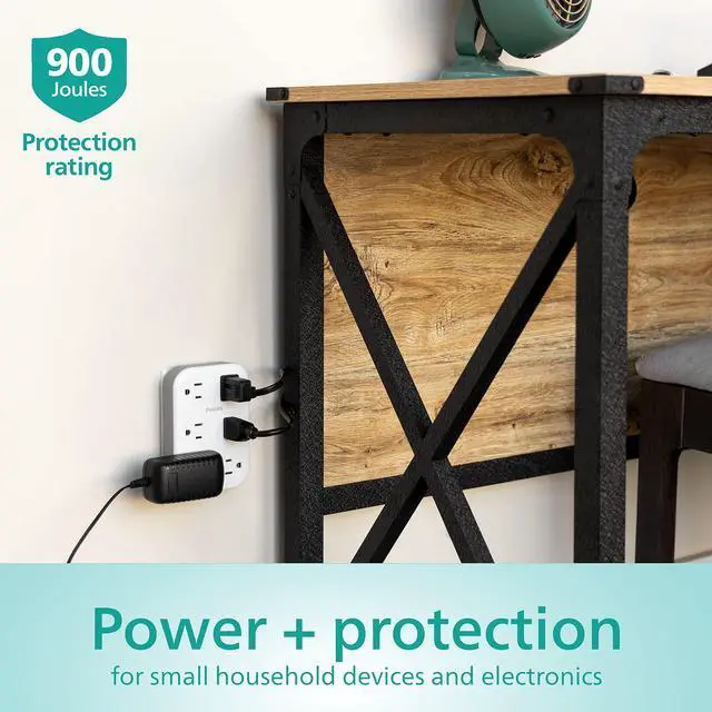 Alt view image 5 of 6 - EZFit 6-Outlet Surge Protector Outlet Extender, Wall Tap, Grounded Widely Spaced Outlets, 900 Joules, for Home Office Dorm Essentials, White, SPP6602W/37