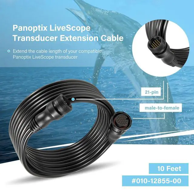 Alt view image 2 of 7 - 010-12855-00 10-Feet 21-pin Panoptix LiveScope Transducer Extension Cable for Garmin GLS 10 Sonar Module, Panoptix LiveScope System, LVS32/ LVS32-TH/LVS34 Transducer, LiveScope XR/XR LVS62