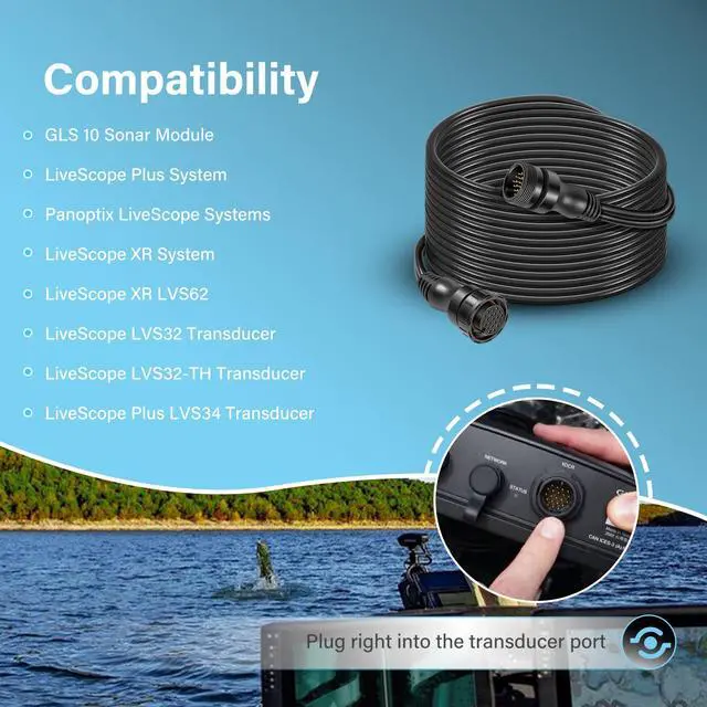Alt view image 3 of 7 - 010-12855-00 10-Feet 21-pin Panoptix LiveScope Transducer Extension Cable for Garmin GLS 10 Sonar Module, Panoptix LiveScope System, LVS32/ LVS32-TH/LVS34 Transducer, LiveScope XR/XR LVS62