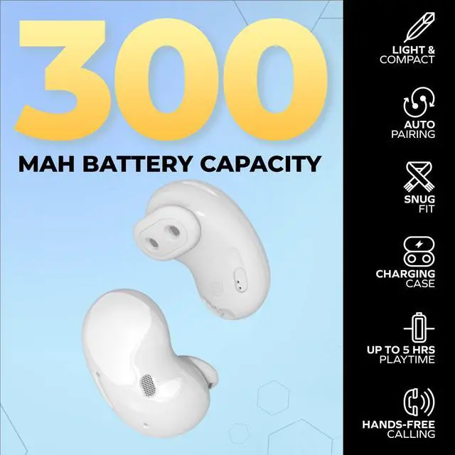Alt view image 4 of 6 - Slim Ear Buds, Wireless Bluetooth Ear Buds, Bean Style Earbuds, White | Stable Bluetooth Listening, Compatible with iPhone Android Tablets Laptops, USB-C Charging, Touch Controls, For Commuting