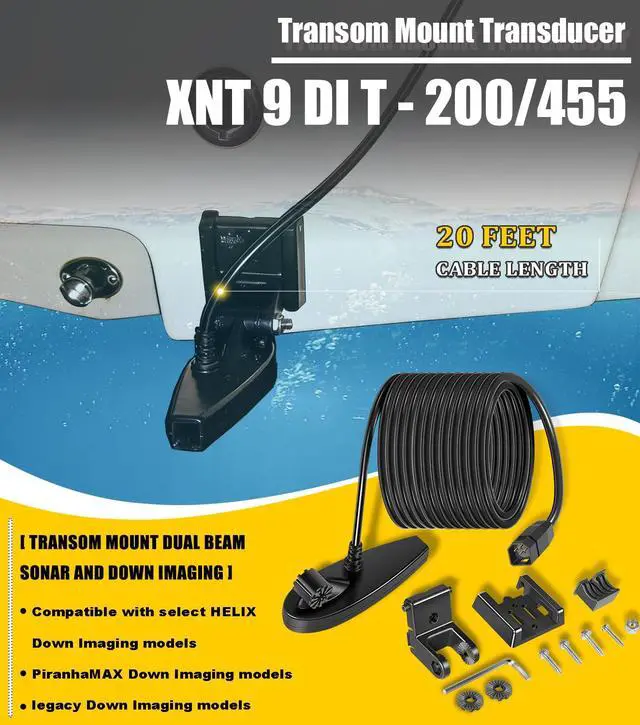 Alt view image 2 of 7 - XNT-9-DI-T Transom Temperature Transducer for Humminbird Helix with Dual Beam Sonar and Down Imaging 710226-1 200/455 kHz, 20 Feet Cable Length Down Imaging, Black