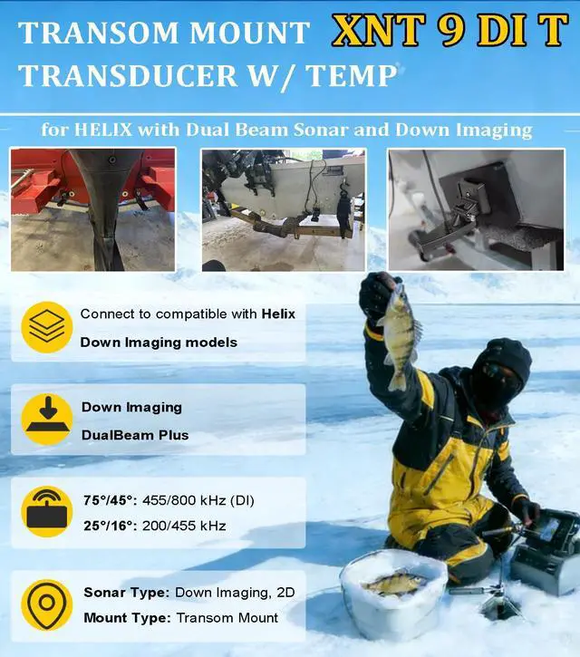 Alt view image 4 of 7 - XNT-9-DI-T Transom Temperature Transducer for Humminbird Helix with Dual Beam Sonar and Down Imaging 710226-1 200/455 kHz, 20 Feet Cable Length Down Imaging, Black