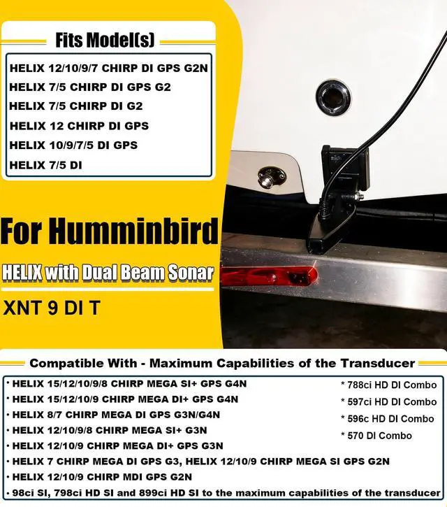 Alt view image 6 of 7 - XNT-9-DI-T Transom Temperature Transducer for Humminbird Helix with Dual Beam Sonar and Down Imaging 710226-1 200/455 kHz, 20 Feet Cable Length Down Imaging, Black