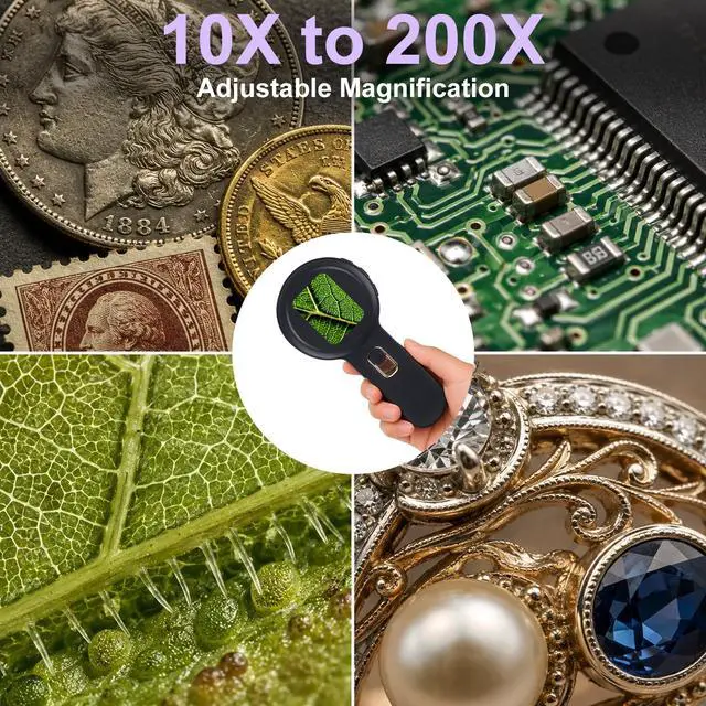 Alt view image 7 of 7 - 10-200X Autofocus Digital Microscope, Portable Handheld Scope with 2in IPS Screen & Dual LED Light, Electronic Magnifier for Coin Check, Suitable for Adults and Children, Black