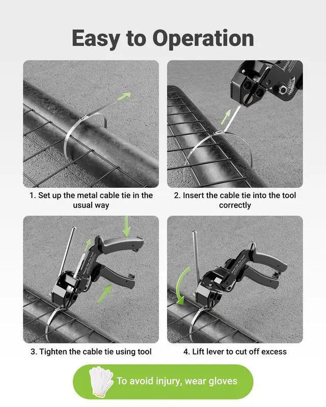 Alt view image 3 of 7 - Metal Zip Tie Tool with 100 Pcs 11.8 Inch Stainless Steel Zip Ties | Heavy Duty Cable Tie Gun, Cutter and Tighter, for Chain Link Fence, Chicken Coop, Exhaust Pipesr, Black