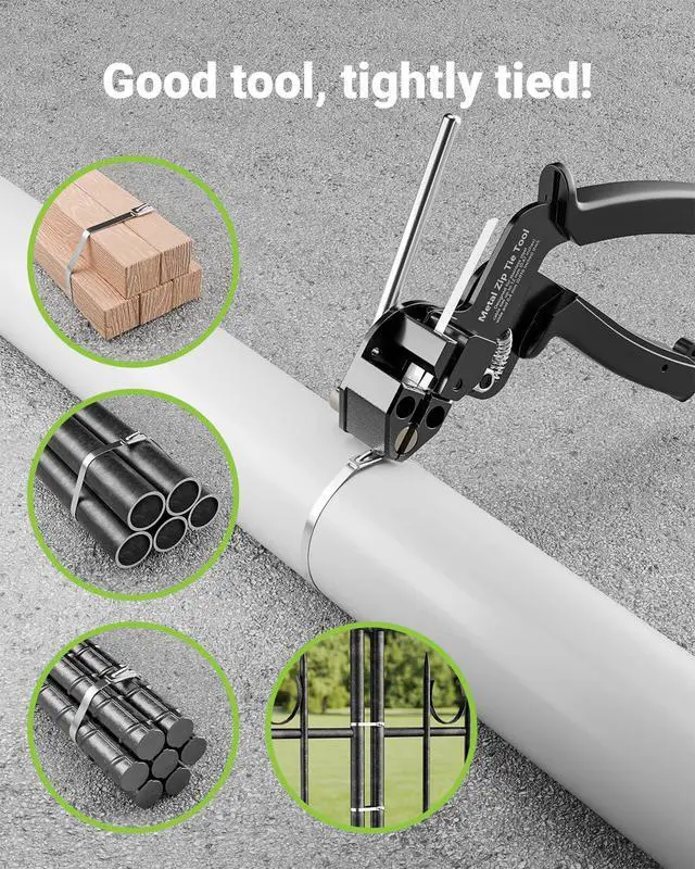 Alt view image 5 of 7 - Metal Zip Tie Tool with 100 Pcs 11.8 Inch Stainless Steel Zip Ties | Heavy Duty Cable Tie Gun, Cutter and Tighter, for Chain Link Fence, Chicken Coop, Exhaust Pipesr, Black