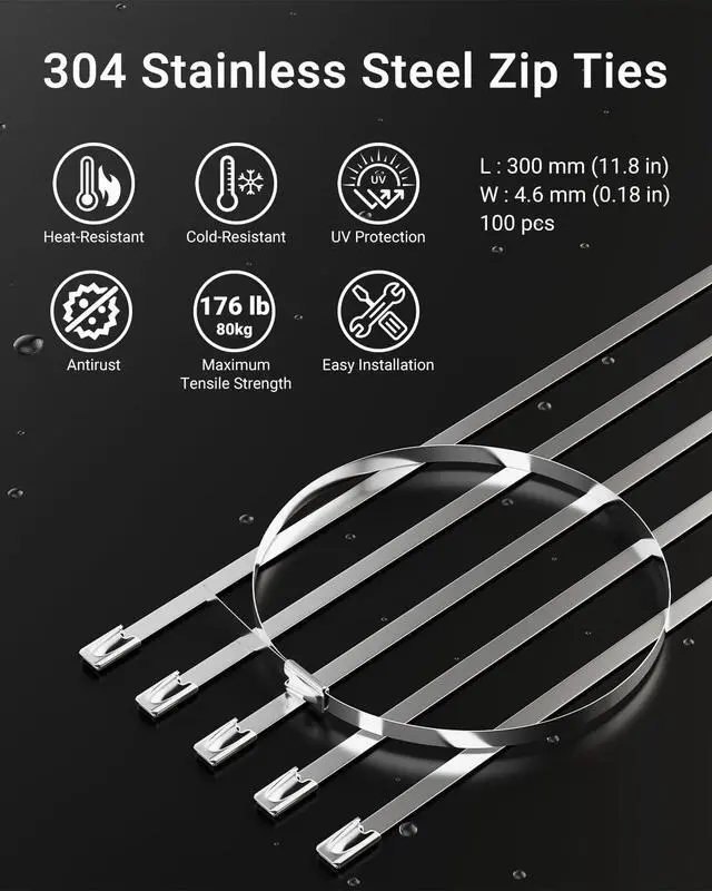 Alt view image 7 of 7 - Metal Zip Tie Tool with 100 Pcs 11.8 Inch Stainless Steel Zip Ties | Heavy Duty Cable Tie Gun, Cutter and Tighter, for Chain Link Fence, Chicken Coop, Exhaust Pipesr, Black