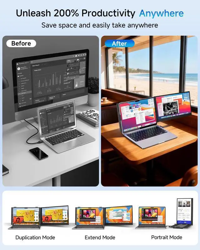 Alt view image 3 of 7 - Laptop Screen Extender Ultra Portable, 14" 1080P 1.31lbs FHD Low Blue Light Portable Monitors for Laptop, Plug & Play Dual Screen Monitor for Laptops, Travel Extra Monitors for Laptops for Windows/Mac